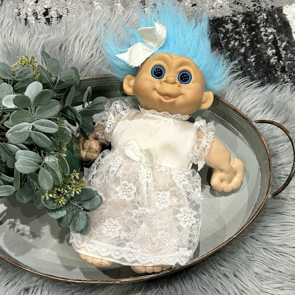 Troll‎ Doll Bride Vintage 1992 MT Multi Toys Corp Blue Hair 12" Plush Soft Body